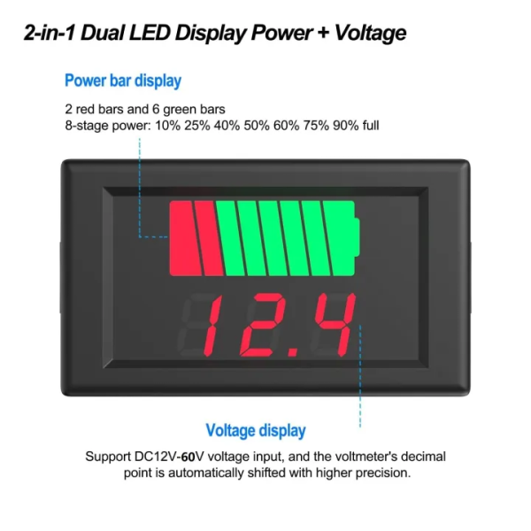 12V 24V 36V 48V 60V Waterproof Battery Charge Level Indicator